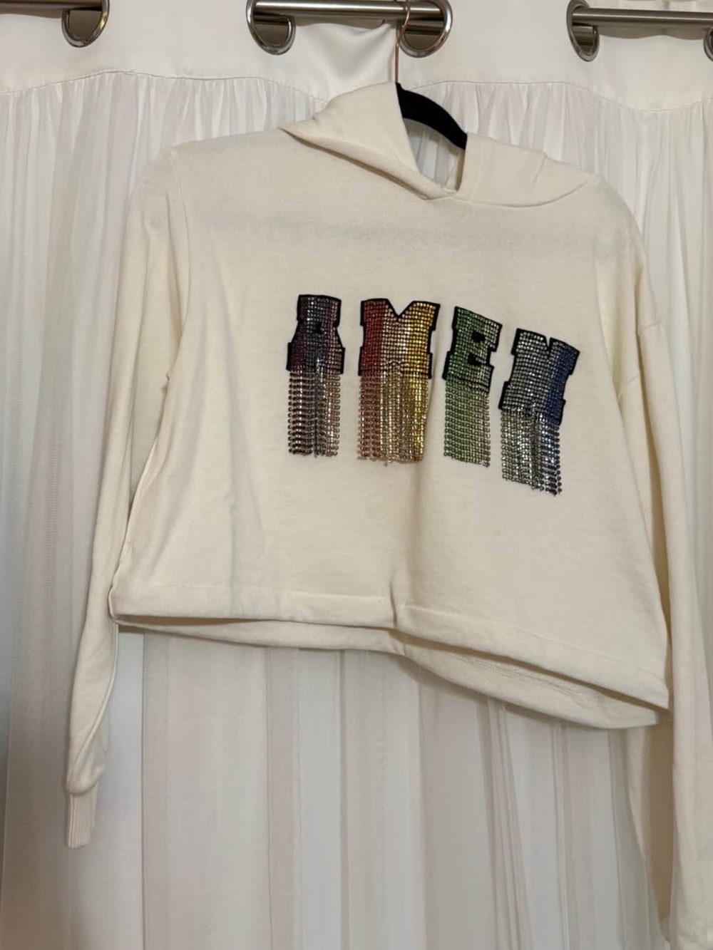 AMEN White Hoodie with Branded Neck Tag